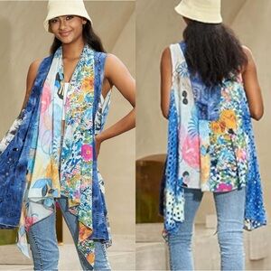 Soft Surroundings Art to Wear Floral Sleeveless Topper Vest Open Front S/M
